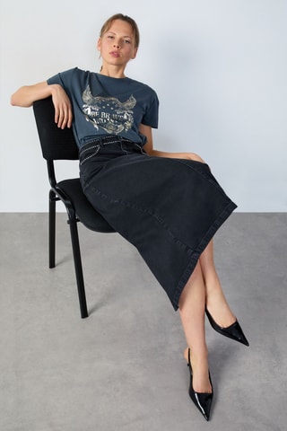 Jupe midi en jean Cowboy - Noir