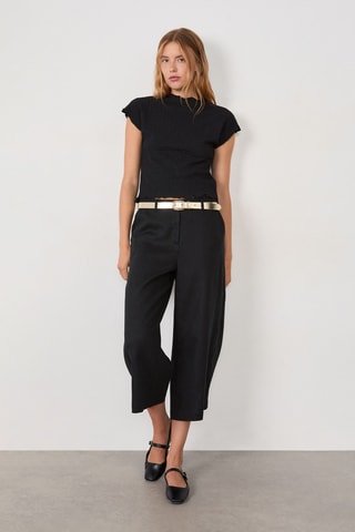 Pantalon 7/8 en lin Timeless Summer - Noir