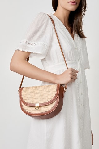 Sac bandoulière en cuir Vintage St Tropez - Marron et écru