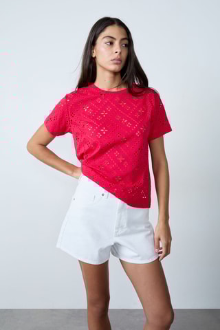 T-shirt en broderie anglaise Mordern Gypset - Rouge