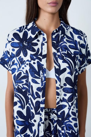 Chemisier en lin Essentiel - Blanc et bleu marine