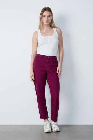 Pantalon taille haute Capsule Broderie - Grenat