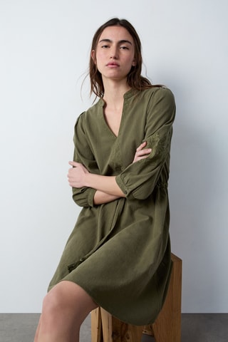 Robe patineuse Marche Aux Fleurs - Vert olive