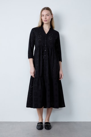 Robe midi en broderie anglaise Essentiel - Noir