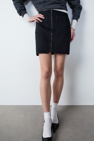 Jupe droite en jean Marche Aux Fleurs - Noir