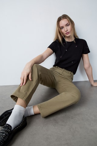 Pantalon taille haute Capsule Broderie - Marron