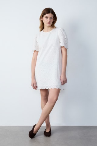 Robe droite en broderie anglaise Capsule fleurs - Blanc