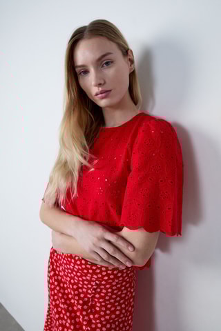 Top en broderie anglaise Capsule - Rouge