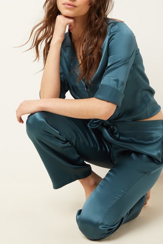 Pantalon de pyjama en soie Pearly - Bleu marine