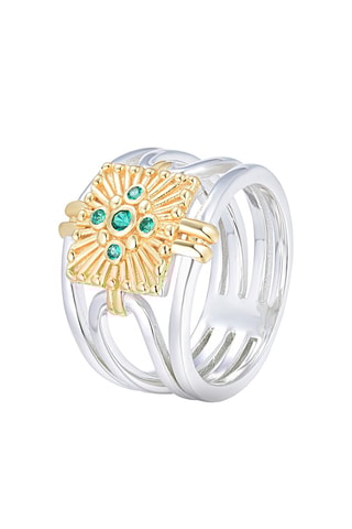 Anillo - Plata chapada en oro plateado y esmeraldas