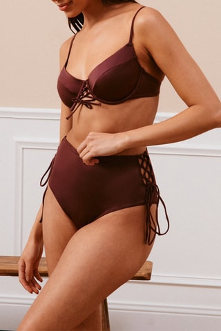 Slip bikini a vita alta - Marrone
