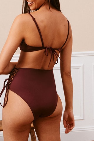 Slip bikini a vita alta - Marrone