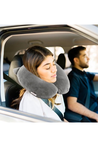 Almofada de viagem com orelhas - Microfibra - Cinzento - Branco, preto, rosa e cinzento