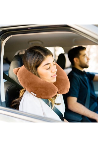 Almofada de viagem com orelhas - Microfibra - Castanho - Branco, preto e castanho