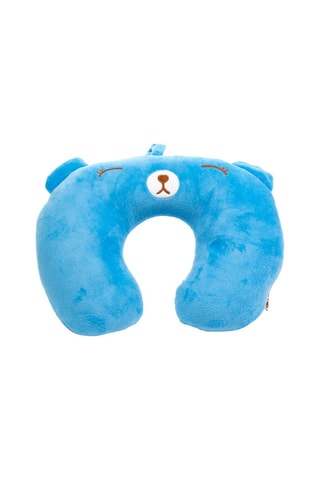 Almofada de viagem com orelhas - Microfibra - Azul-celeste - Branco, azul e castanho