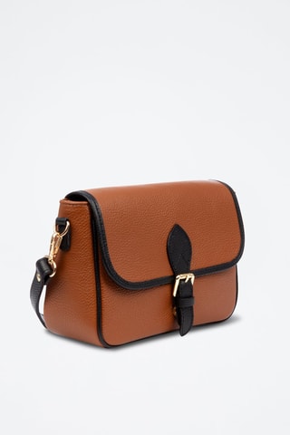 Sac bandoulière en cuir - Noir, marron et argenté