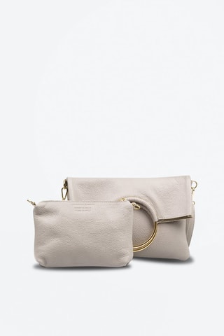 Leren Schoudertas en Clutch Corinna - Groen en grijs