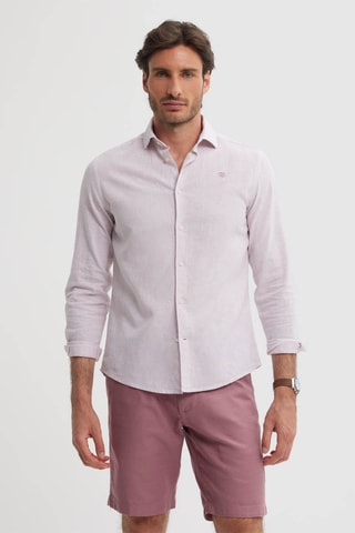 Linnen Overhemd Regular - Koraalrood