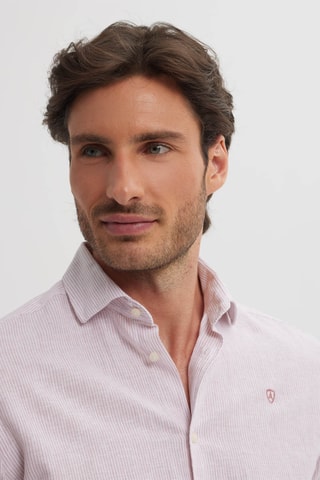 Linnen Overhemd Regular - Koraalrood