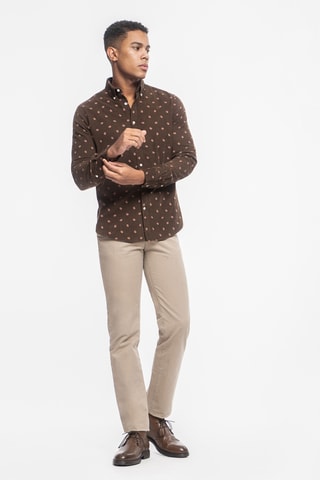 Velours Overhemd Regular Fit - Bruin