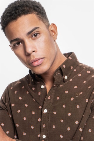 Velours Overhemd Regular Fit - Bruin