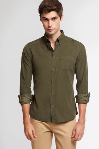 Velours Overhemd Regular Fit - Kaki