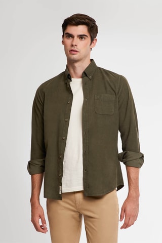 Velours Overhemd Regular Fit - Kaki
