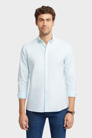 Biologisch Katoenen Overhemd Regular Fit - Turquoise en Wit