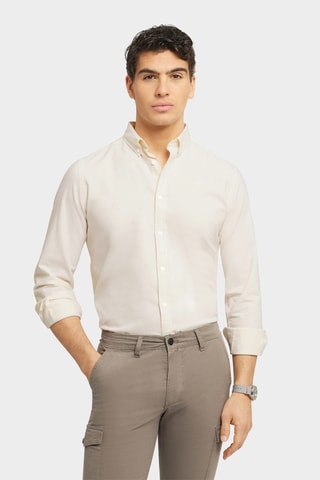 Biologisch Katoenen Overhemd Regular Fit - Geel en Wit