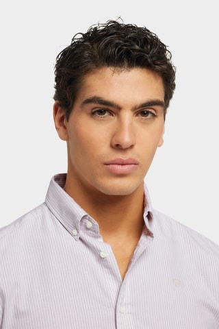 Biologisch Katoenen Overhemd Regular Fit - Beige en Wit