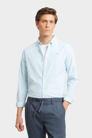 Biologisch Katoenen Overhemd Regular Fit - Turquoise en Wit
