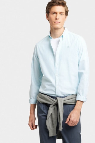 Biologisch Katoenen Overhemd Regular Fit - Turquoise en Wit