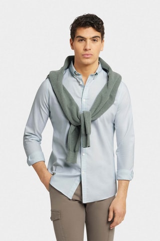 Biologisch Katoenen Overhemd Regular Fit - Zeegroen en Wit