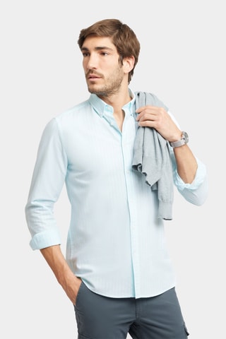 Biologisch Katoenen Overhemd Regular Fit - Hemelsblauw en Wit