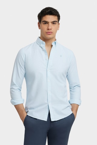 Overhemd Regular Fit - Turquoise en Wit