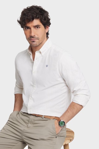 Biologisch Katoenen Overhemd Regular Fit - Lichtgrijs en Wit