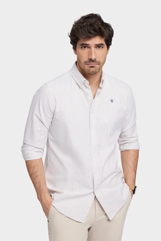 Biologisch Katoenen Overhemd Regular Fit - Beige en Wit