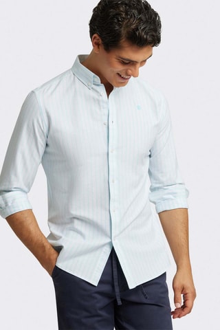 Biologisch Katoenen Overhemd Regular Fit - Turquoise en Wit