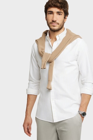 Biologisch Katoenen Overhemd Regular Fit - Beige en Wit