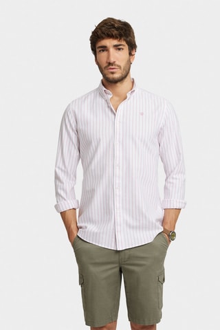 Biologisch Katoenen Overhemd Regular Fit - Wit en Koraalrood