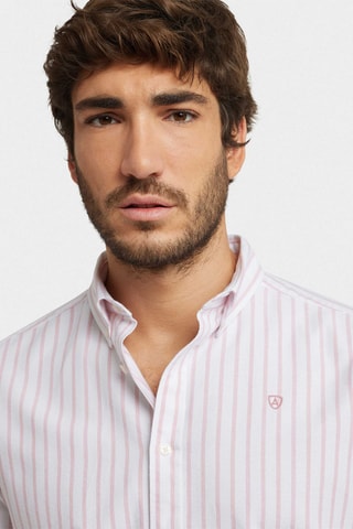 Biologisch Katoenen Overhemd Regular Fit - Wit en Koraalrood