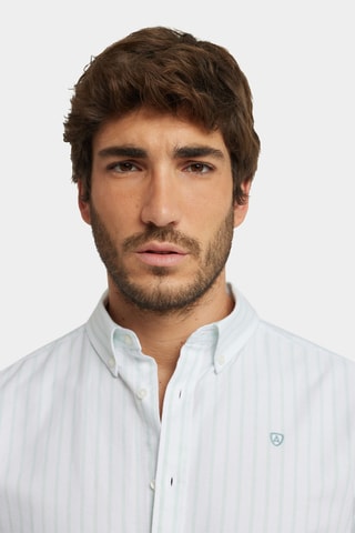 Biologisch Katoenen Overhemd Regular Fit - Wit en Groen