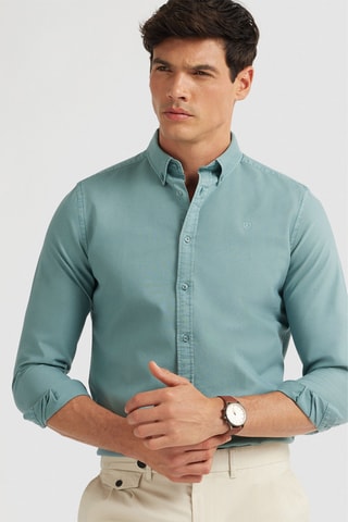 Biologisch Katoenen Overhemd Regular Fit - Lichtgroen