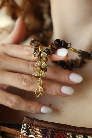 Collana - Placcato oro giallo e occhi di tigre