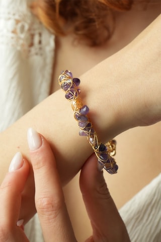 Bracciale bangle - Placcato oro giallo e ametiste