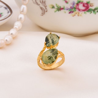 Anello regolabile - Ottone placcato oro e prehnite