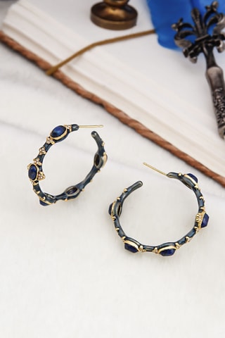 Orecchini a semicerchio - Placcato oro giallo, lapislazzuli e zirconi