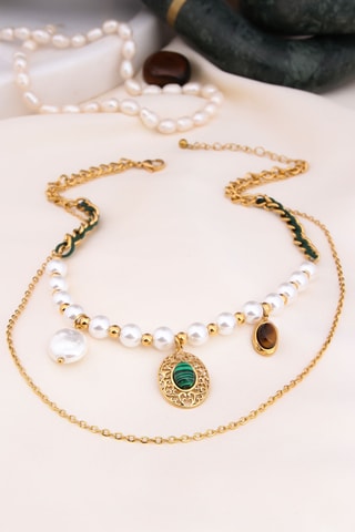 Collana - Placcato oro giallo, agate e perle coltivate 