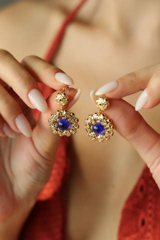 Orecchini - Placcato oro giallo e occhi di gatto