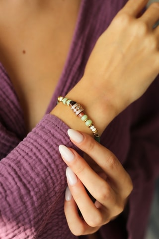 Bracciale - Placcato oro giallo e amazzoniti